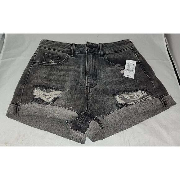 PacSun Womens 25 “Mom Short” Shorts Distressed STREET BLACK Jean Denim Cuffed NW - Picture 1 of 8